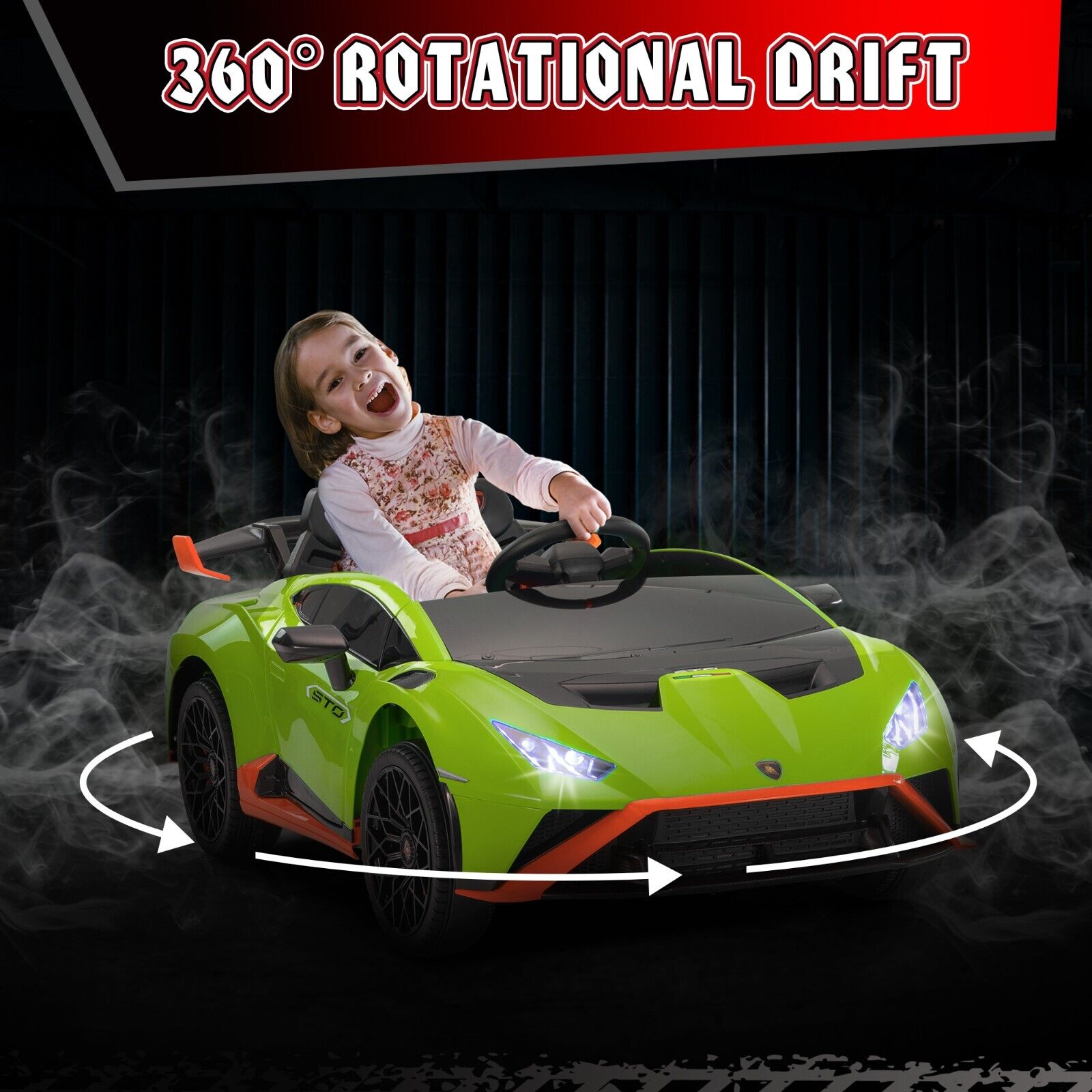Licensed Lamborghini STO Ride On Car for Kids - 12V Battery Powered, Green