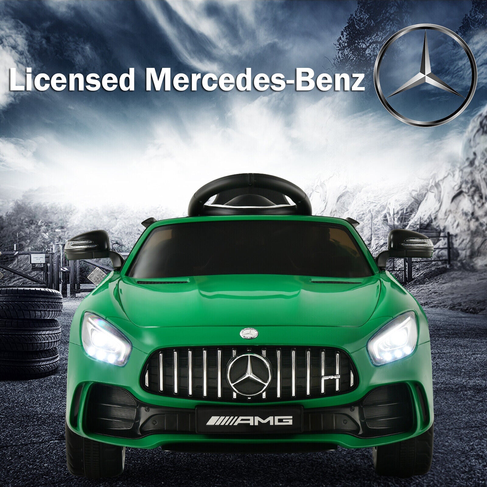 Licensed Mercedes Benz AMG GTR 12V Kids Ride On Car with Remote Control and MP3 Player - Green