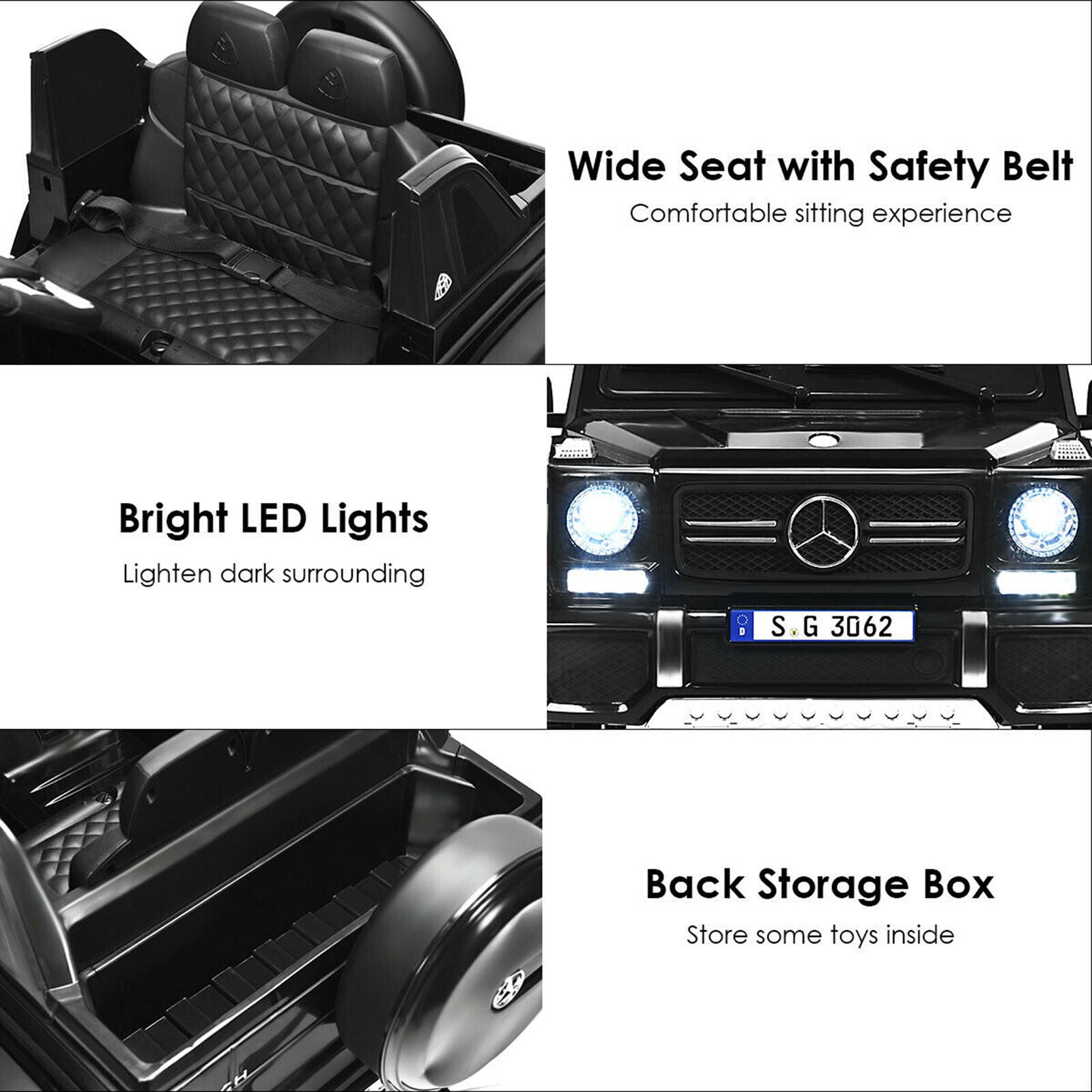 Licensed Mercedes-Benz Kids Ride On Car with RC Control and Trunk - Black