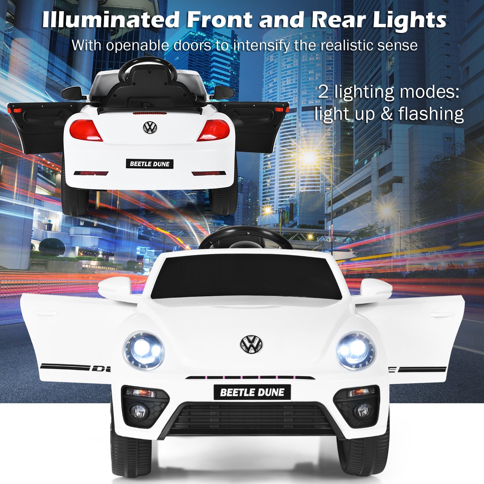 Licensed Volkswagen Beetle 12V Ride On Car with Remote Control and Music for Kids
