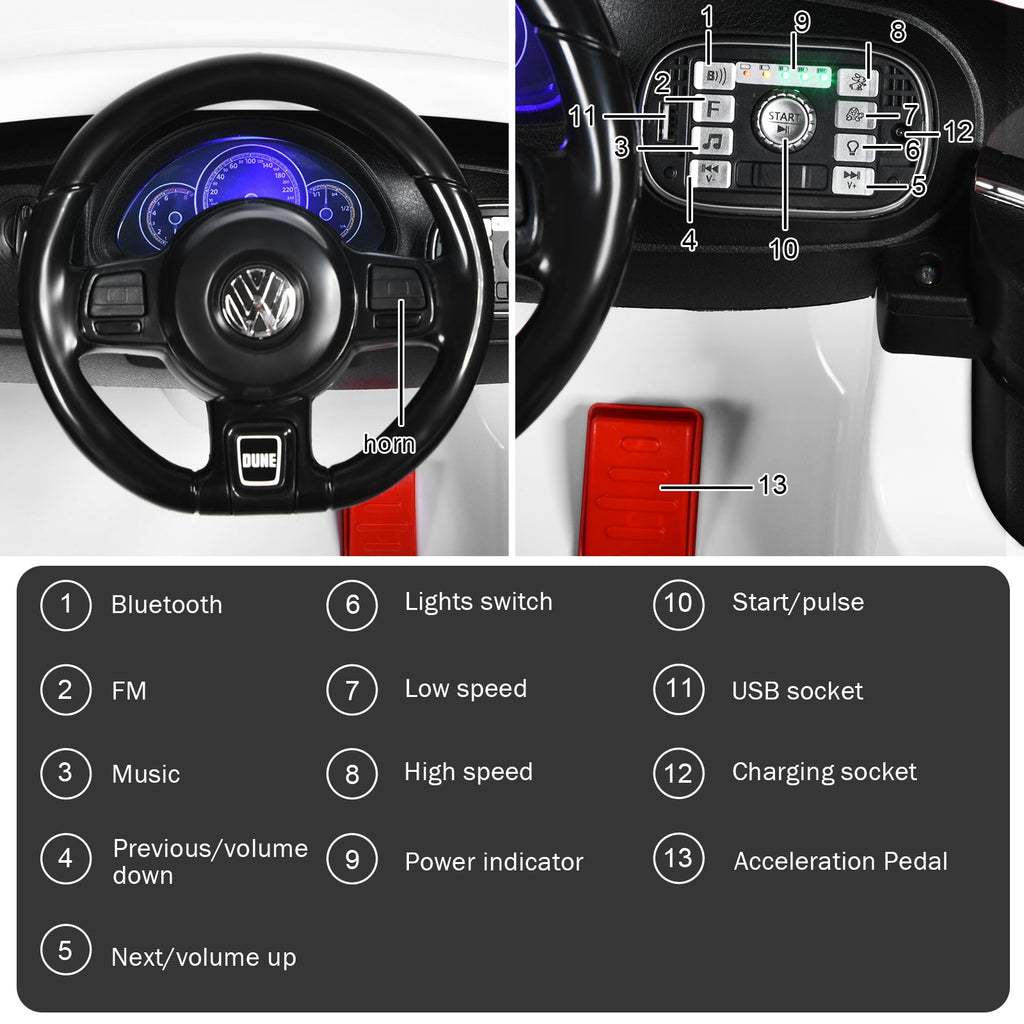 Licensed Volkswagen Beetle 12V Ride On Car with Remote Control and Music for Kids