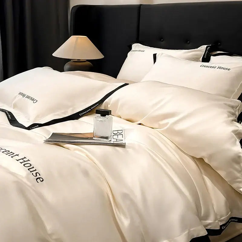 Light blue and black ice silk duvet cover bed set for bedroom