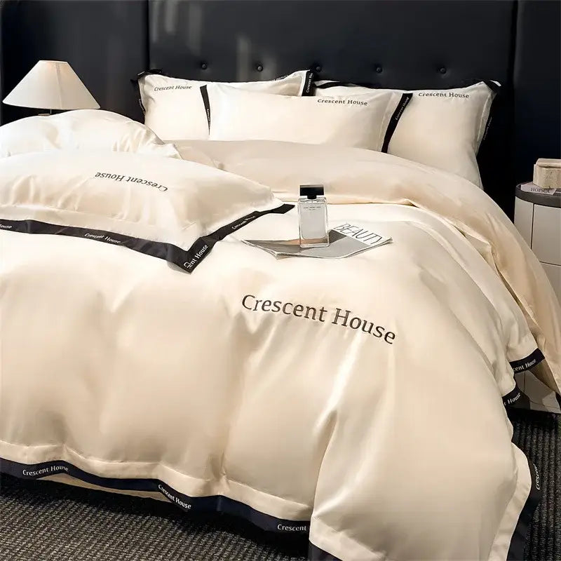 Light blue and black ice silk duvet cover bed set for bedroom
