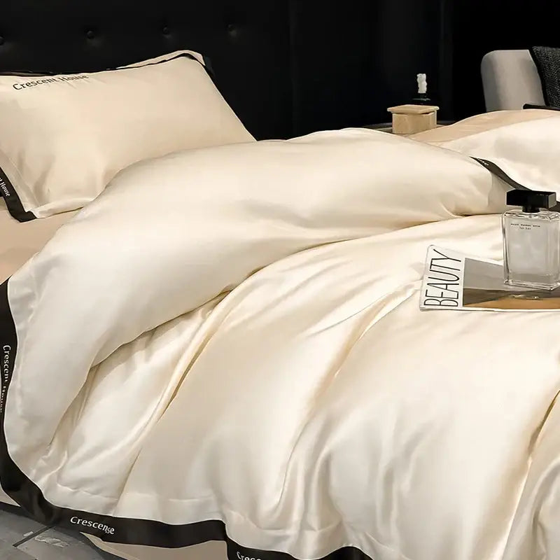 Light blue and black ice silk duvet cover bed set for bedroom