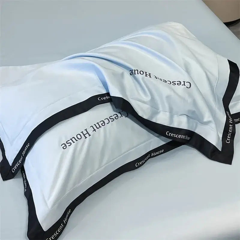 Light blue and black ice silk duvet cover bed set for bedroom