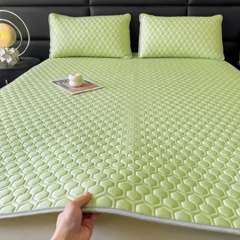 Light blue hexagonal cooling latex filled bed mat set – bedroom