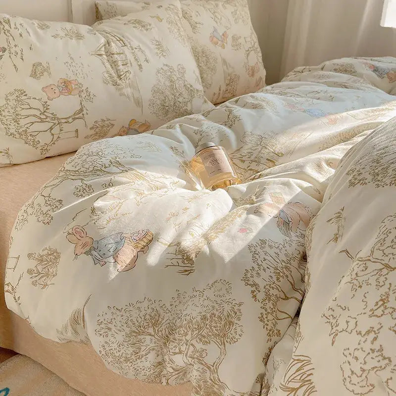 Light blue puppy cartoon pattern bedding set bedroom cotton sheets