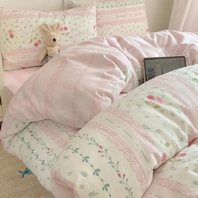Light blue puppy cartoon pattern bedding set bedroom cotton sheets