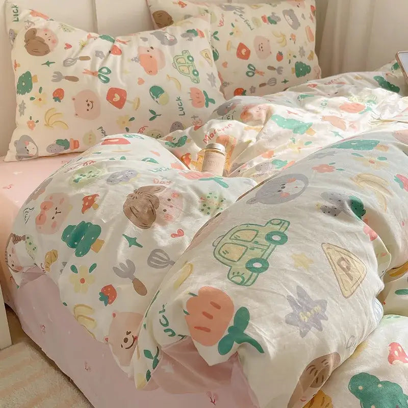 Light blue puppy cartoon pattern bedding set bedroom cotton sheets