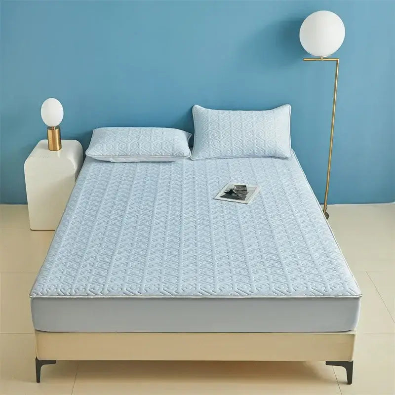 Light blue quilted latex fitted sheet set bedroom bed pad