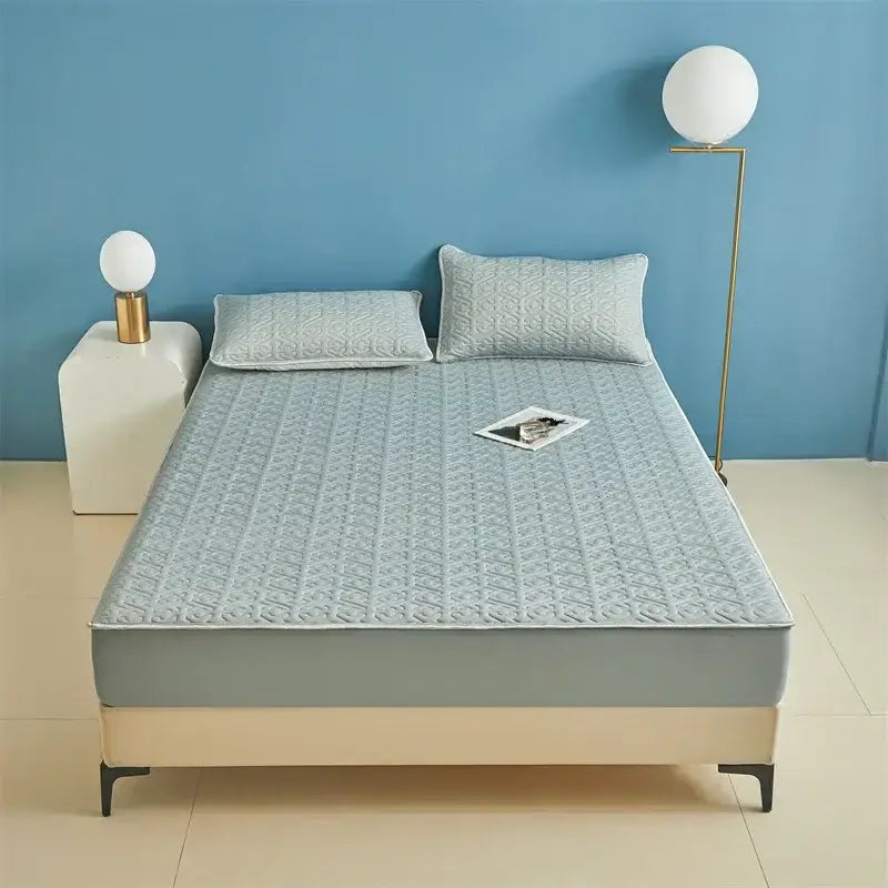 Light blue quilted latex fitted sheet set bedroom bed pad