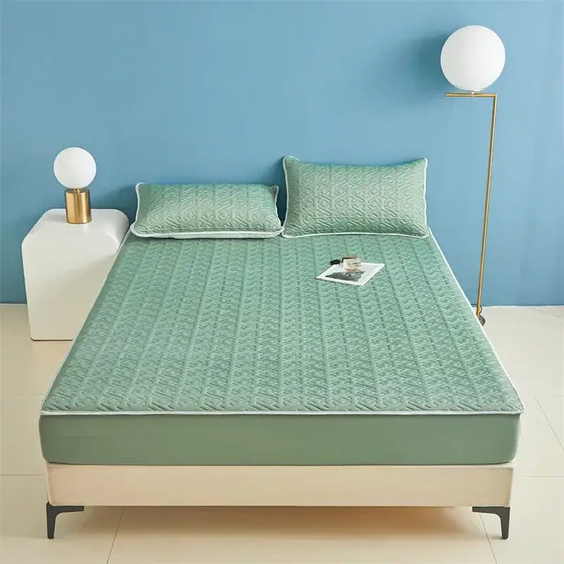 Light blue quilted latex fitted sheet set bedroom bed pad