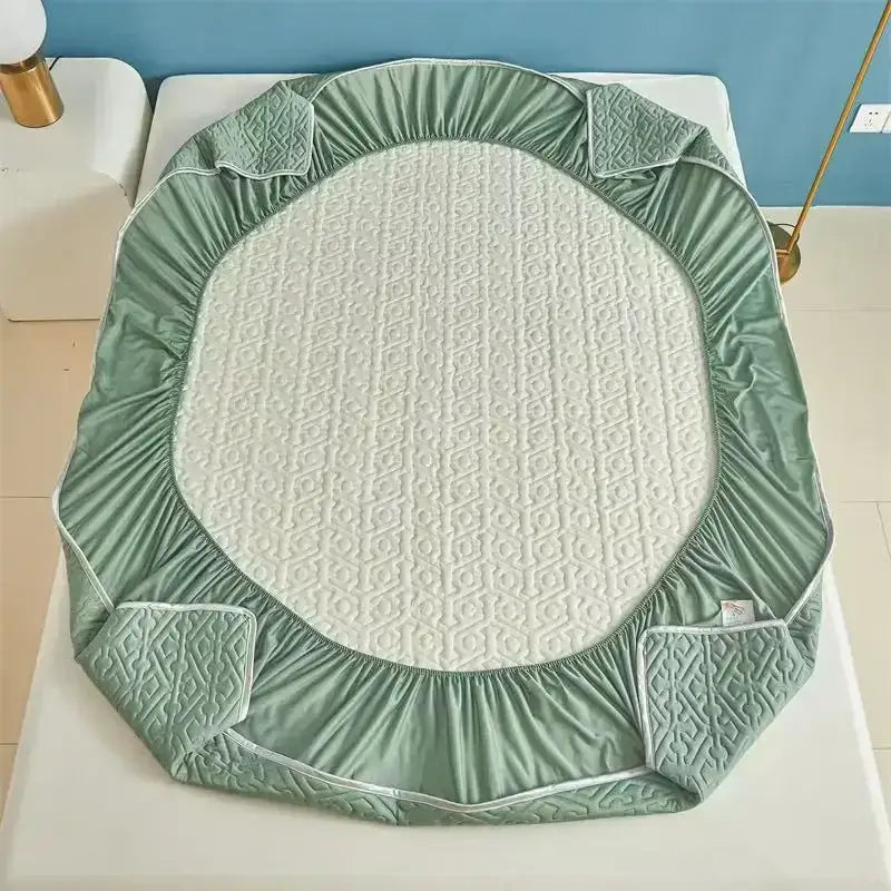 Light blue quilted latex fitted sheet set bedroom bed pad