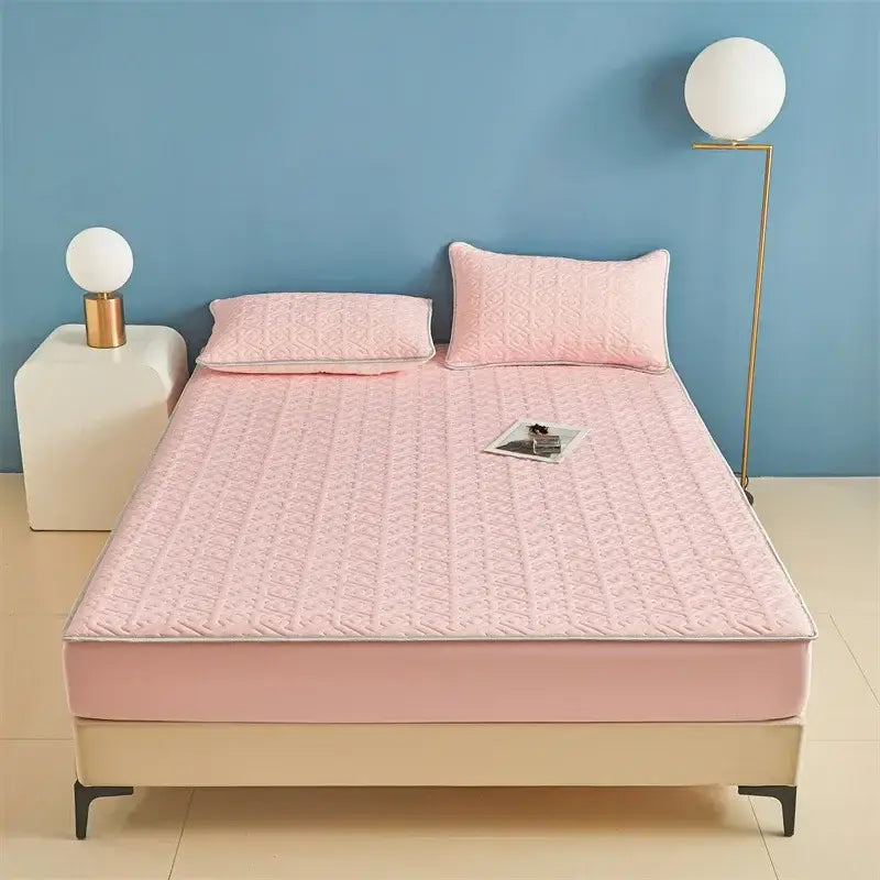 Light blue quilted latex fitted sheet set bedroom bed pad