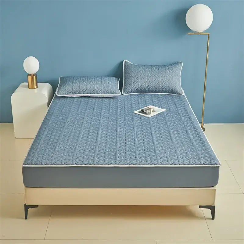 Light blue quilted latex fitted sheet set bedroom bed pad