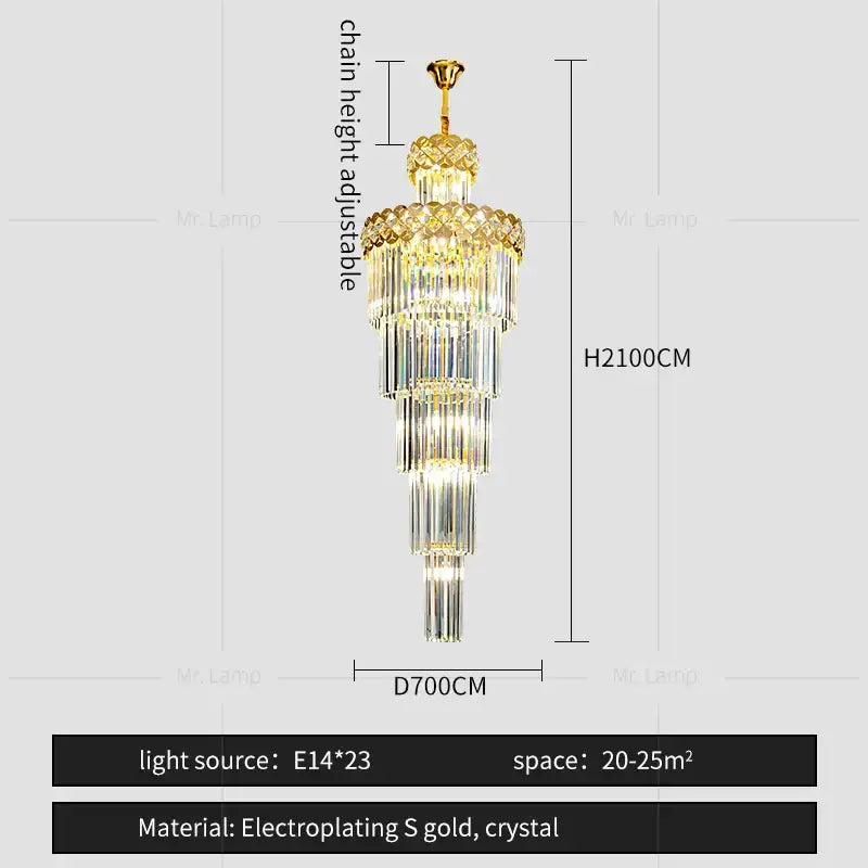Light luxury crystal chandelier gold tiered living room light