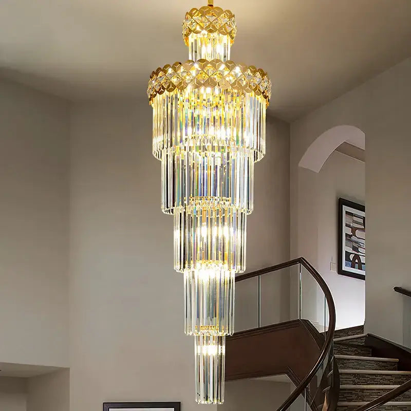 Light luxury crystal chandelier gold tiered living room light