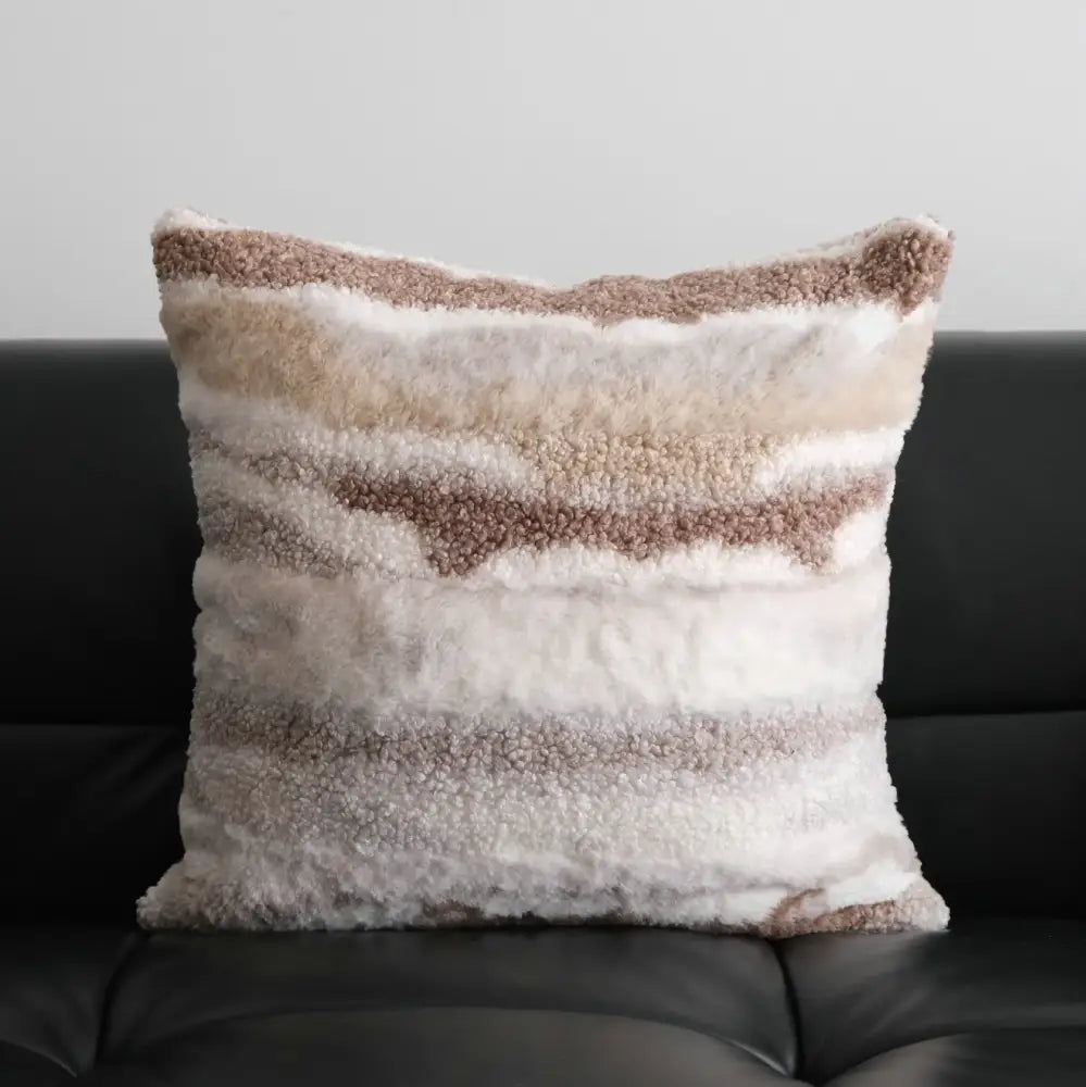 Light luxury plush black & white striped pillow cover living room