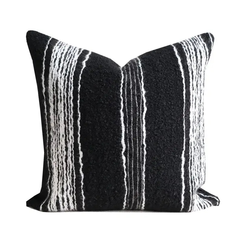 Light luxury plush black & white striped pillow cover living room