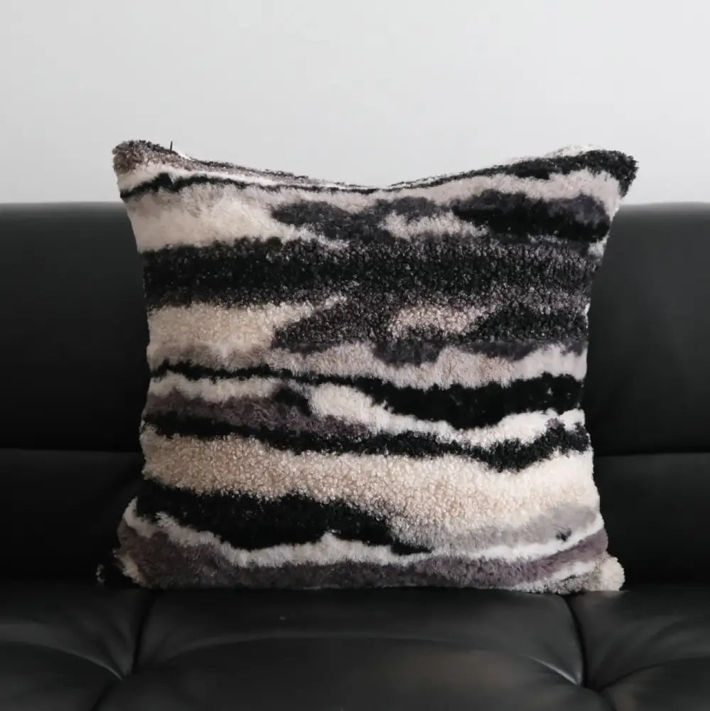 Light luxury plush black & white striped pillow cover living room