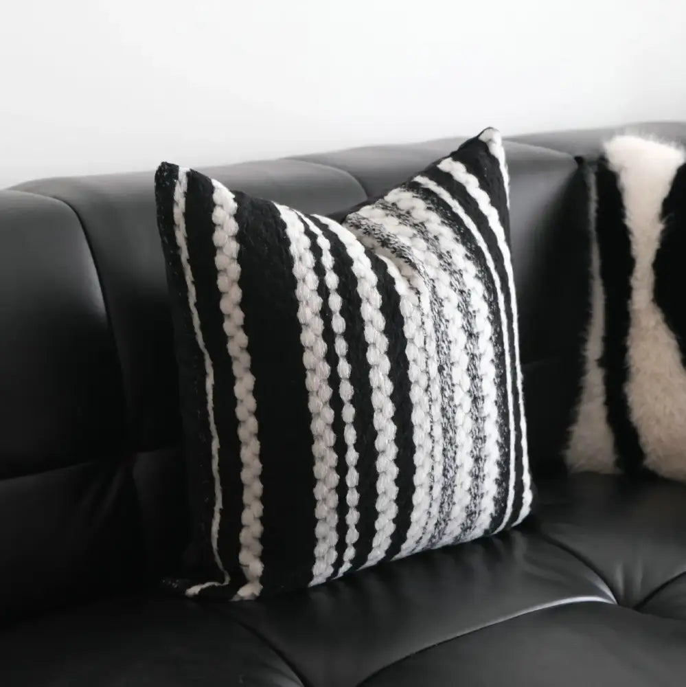 Light luxury plush black & white striped pillow cover living room