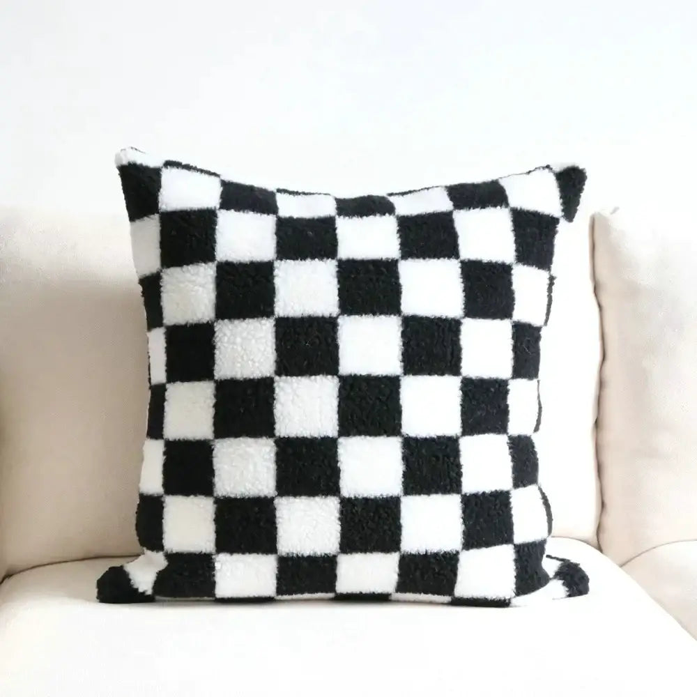 Light luxury plush black & white striped pillow cover living room