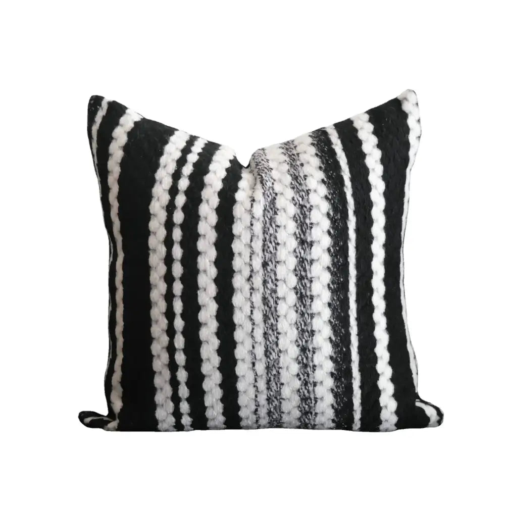 Light luxury plush black & white striped pillow cover living room