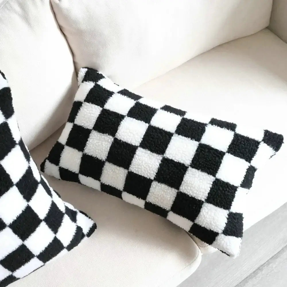 Light luxury plush black & white striped pillow cover living room
