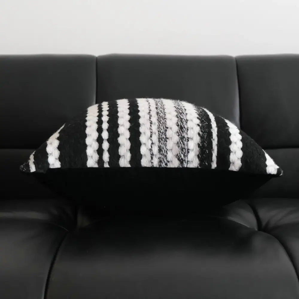 Light luxury plush black & white striped pillow cover living room