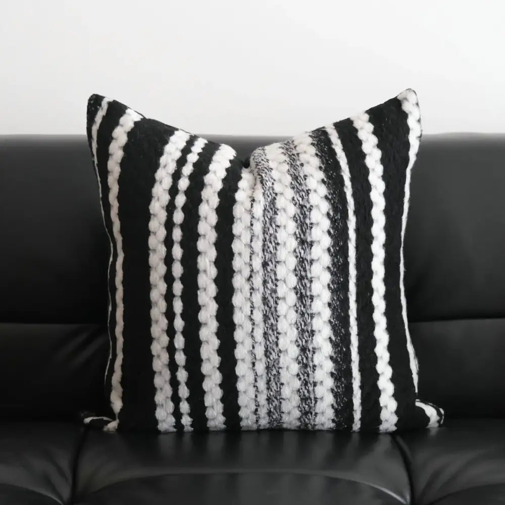Light luxury plush black & white striped pillow cover living room