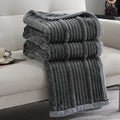 Light luxury sofa blanket cream & gray ribbed fleece bedroom throw