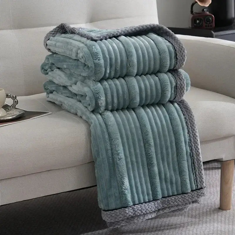 Light luxury sofa blanket cream & gray ribbed fleece bedroom throw