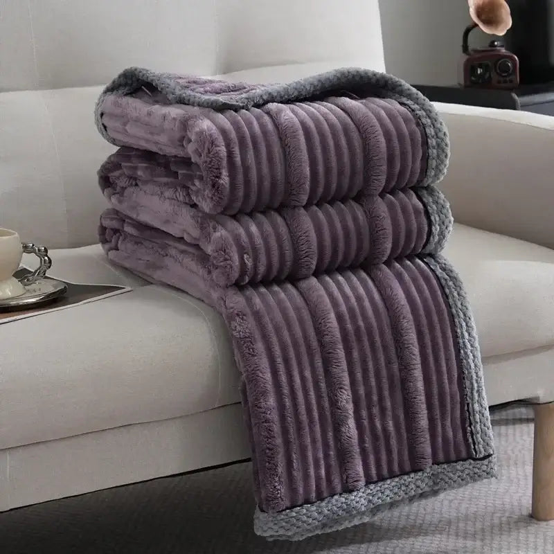 Light luxury sofa blanket cream & gray ribbed fleece bedroom throw