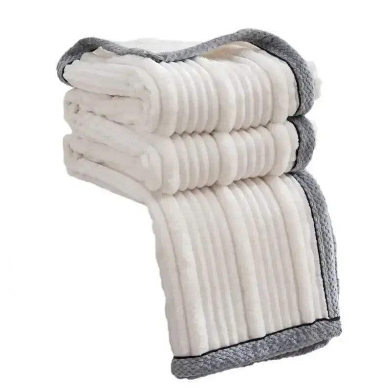 Light luxury sofa blanket cream & gray ribbed fleece bedroom throw