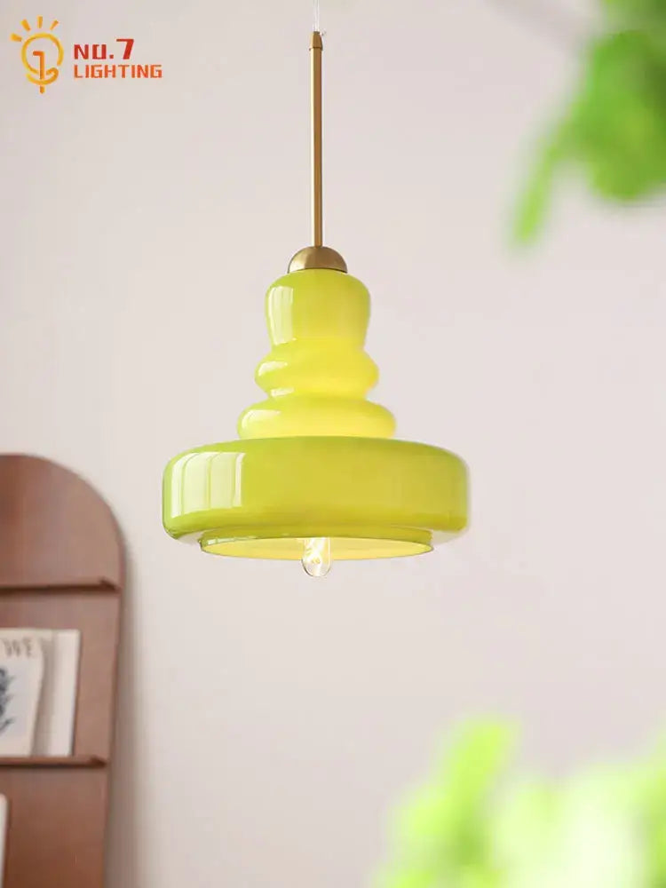 Lime green glass gourd pendant lights for kitchen dining room