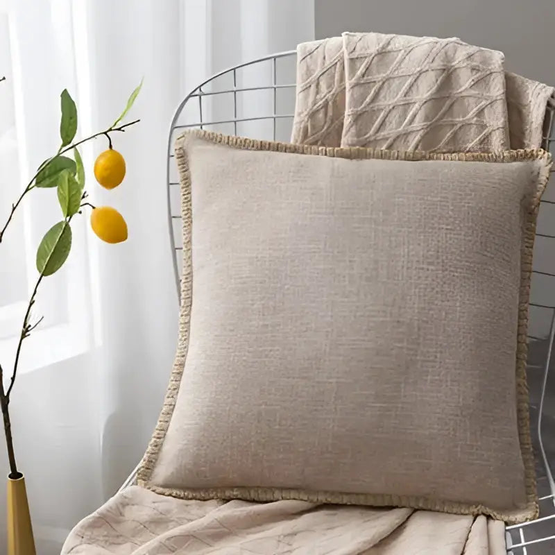 Linen fringe cushion cover neutral tones living room pillow