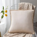 Linen fringe cushion cover neutral tones living room pillow
