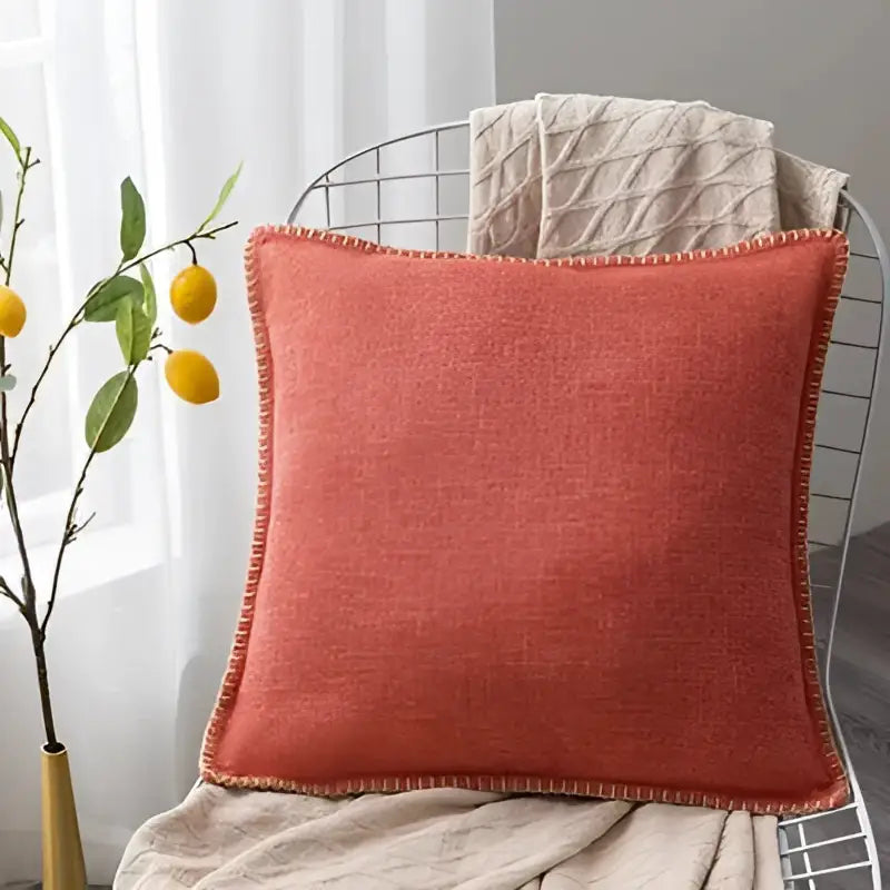 Linen fringe cushion cover neutral tones living room pillow