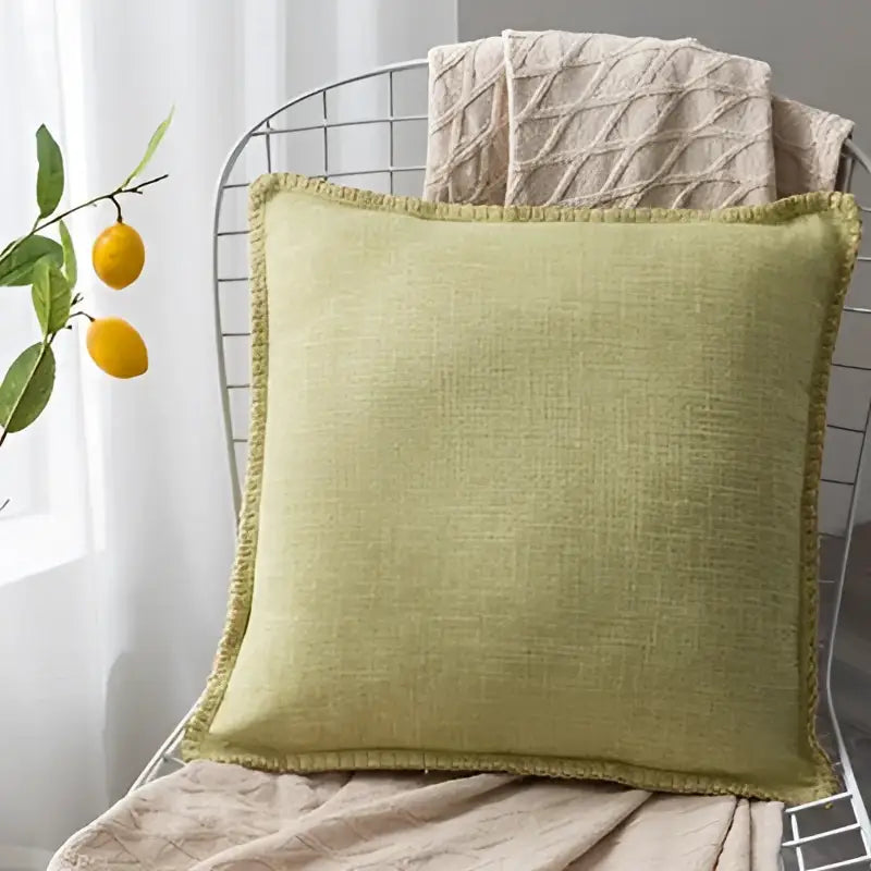 Linen fringe cushion cover neutral tones living room pillow