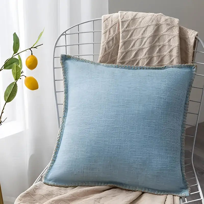 Linen fringe cushion cover neutral tones living room pillow
