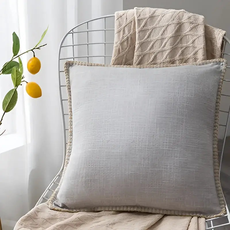 Linen fringe cushion cover neutral tones living room pillow