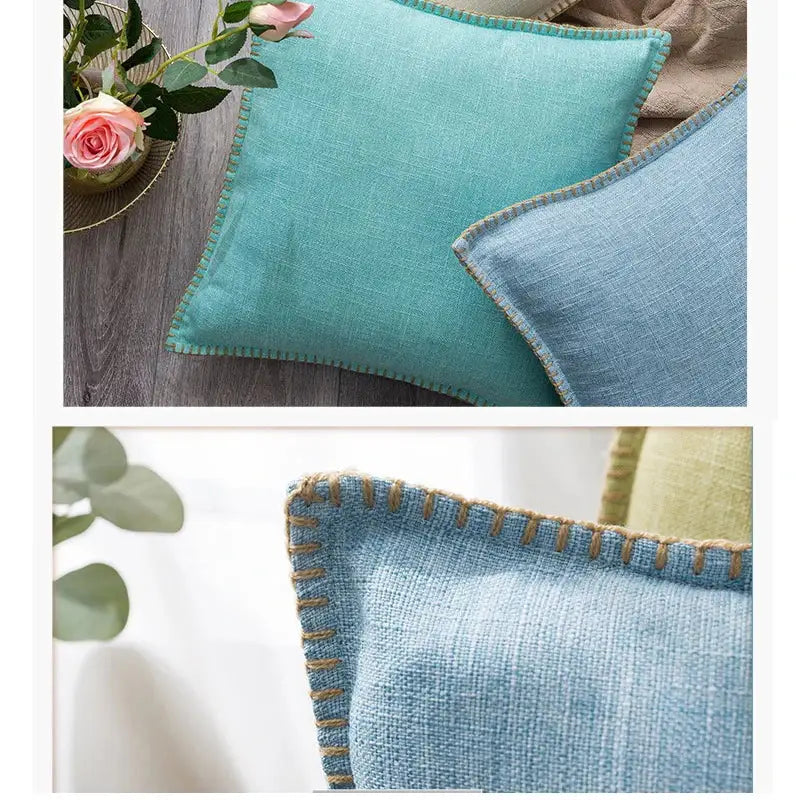 Linen fringe cushion cover neutral tones living room pillow
