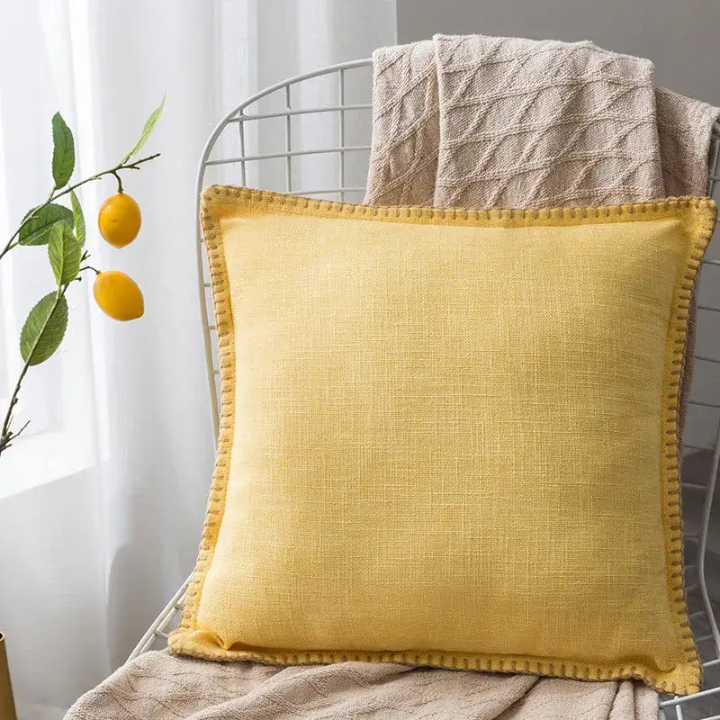 Linen fringe cushion cover neutral tones living room pillow
