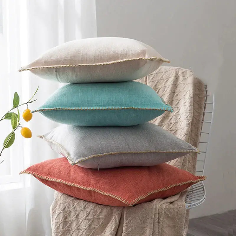 Linen fringe cushion cover neutral tones living room pillow