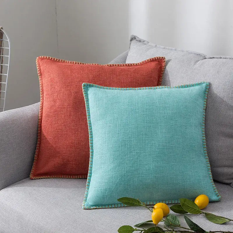 Linen fringe cushion cover neutral tones living room pillow