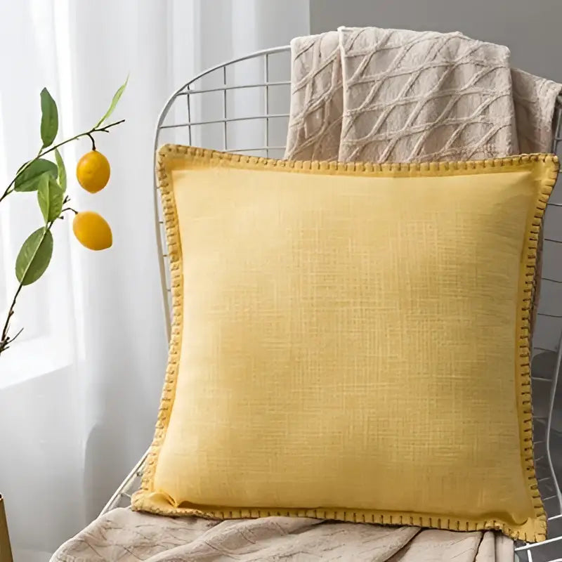 Linen fringe cushion cover neutral tones living room pillow