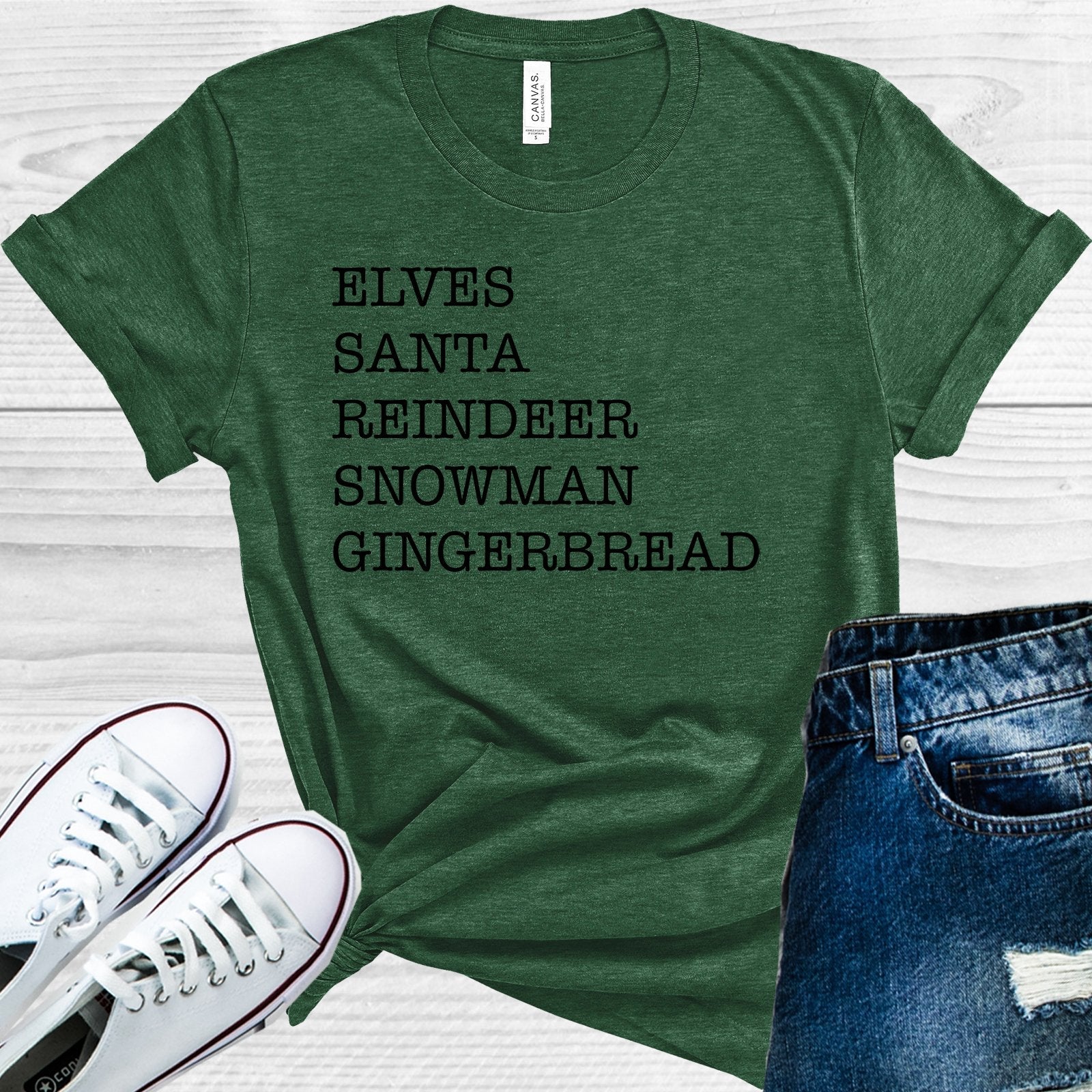 Elves Santa Reindeer Snowman Gingerbread Graphic Tee