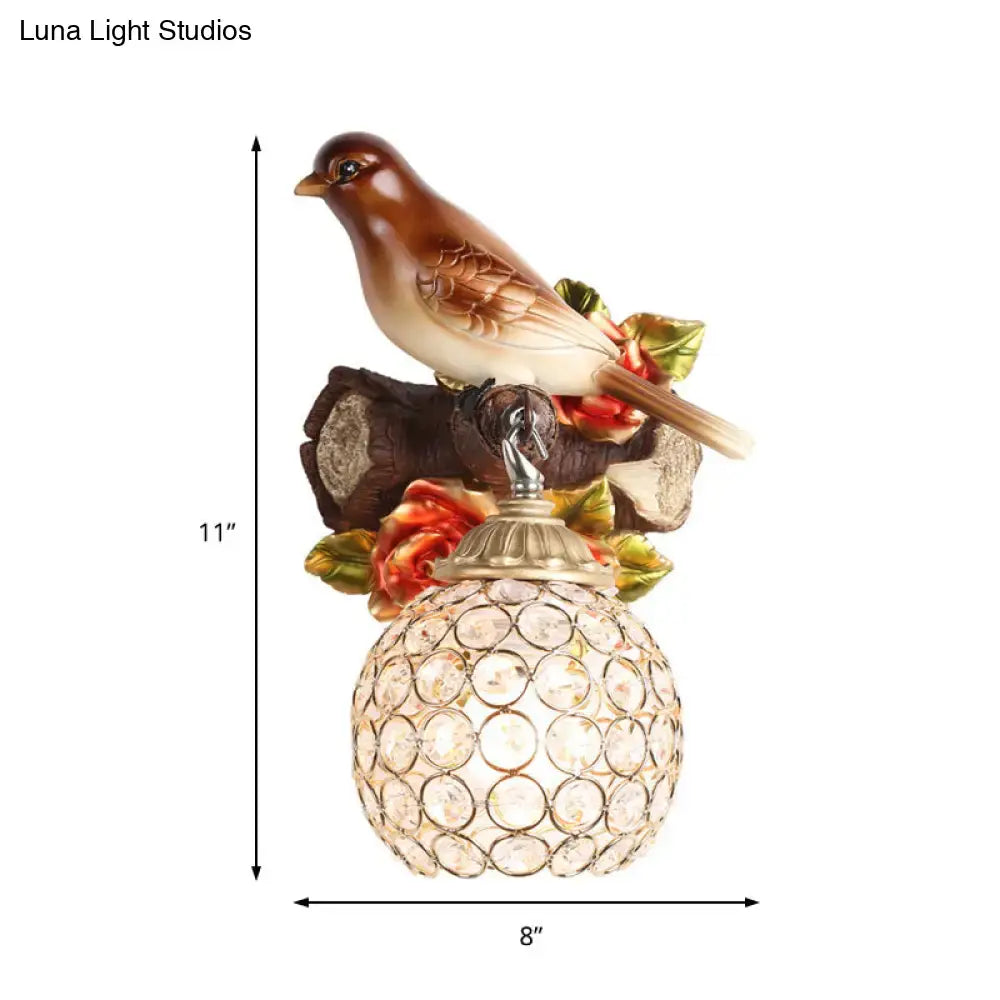 Lodge brown & cream bird wall sconce bedroom crystal global shade