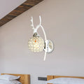 Lodge white and chrome deer wall sconce crystal dome shade bedroom