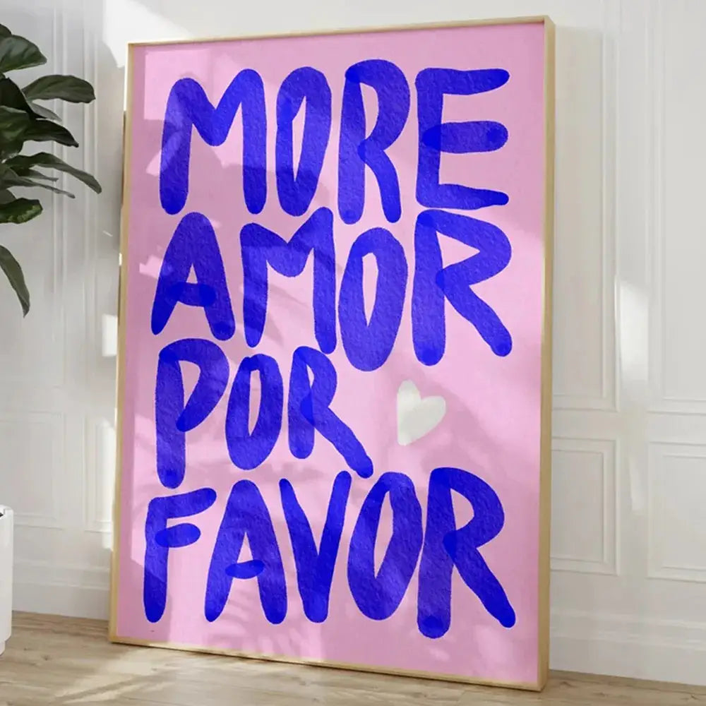 Modern pink and orange more amor por favor love quote wall art bedroom